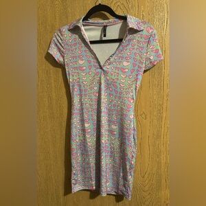 ASYOU Polo Mini Dress Hearts Pink Blue “Made In UK” Likely US Size 00 Cap Sleeve